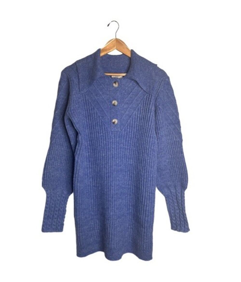 Umgee Cable Knit Sweater Dress Cobalt Blue Medium Stretch Pointed Collar NWT